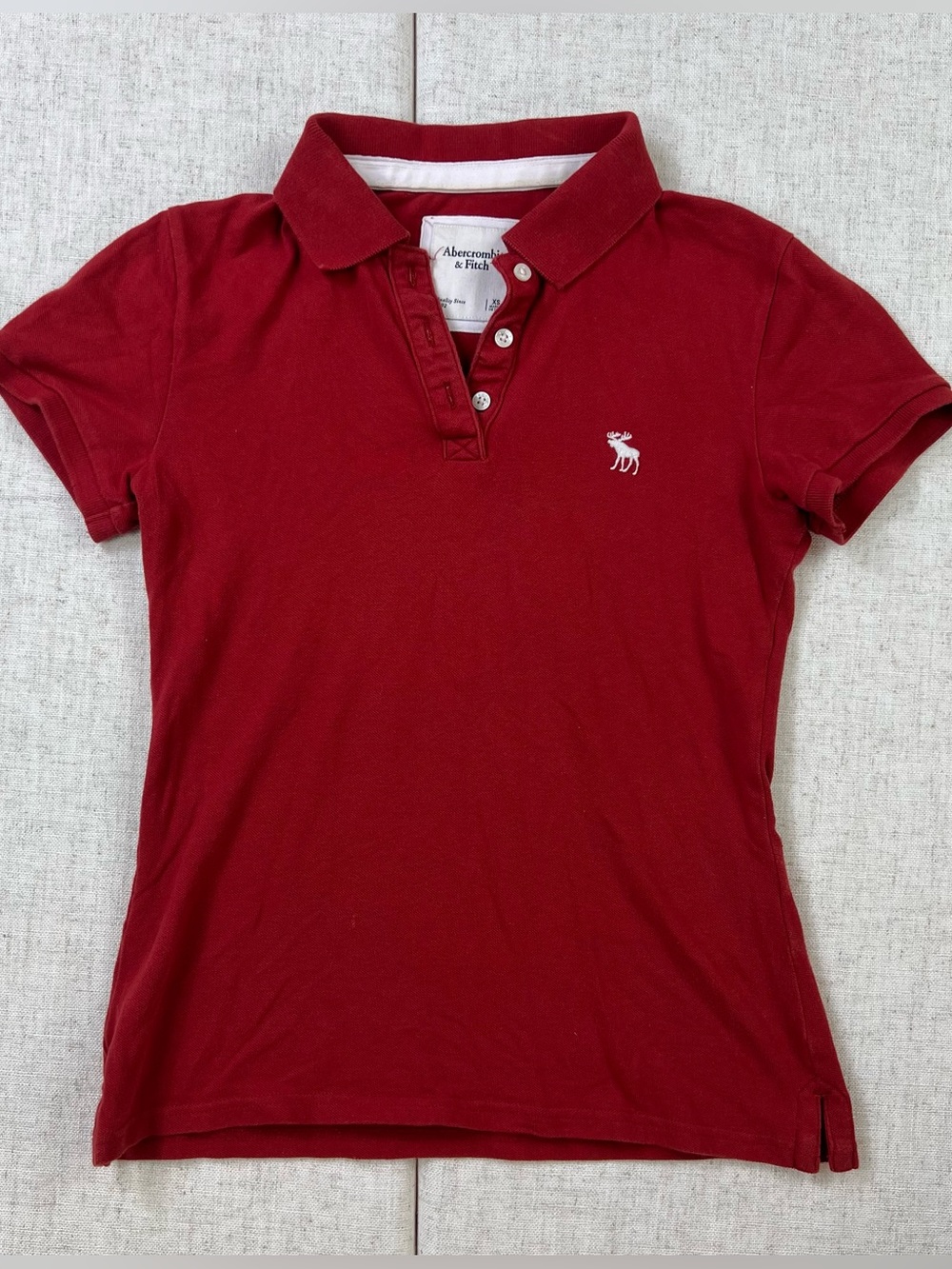 Abercrombie & Fitch Red Pique Polo Shirt Moose Logo Womens XS Preppy Y2K